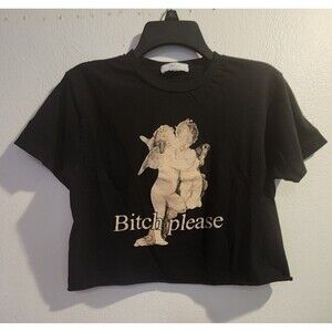 Obsessive Love Women's Black Cropped Angeles Love T-shirt Size Medium